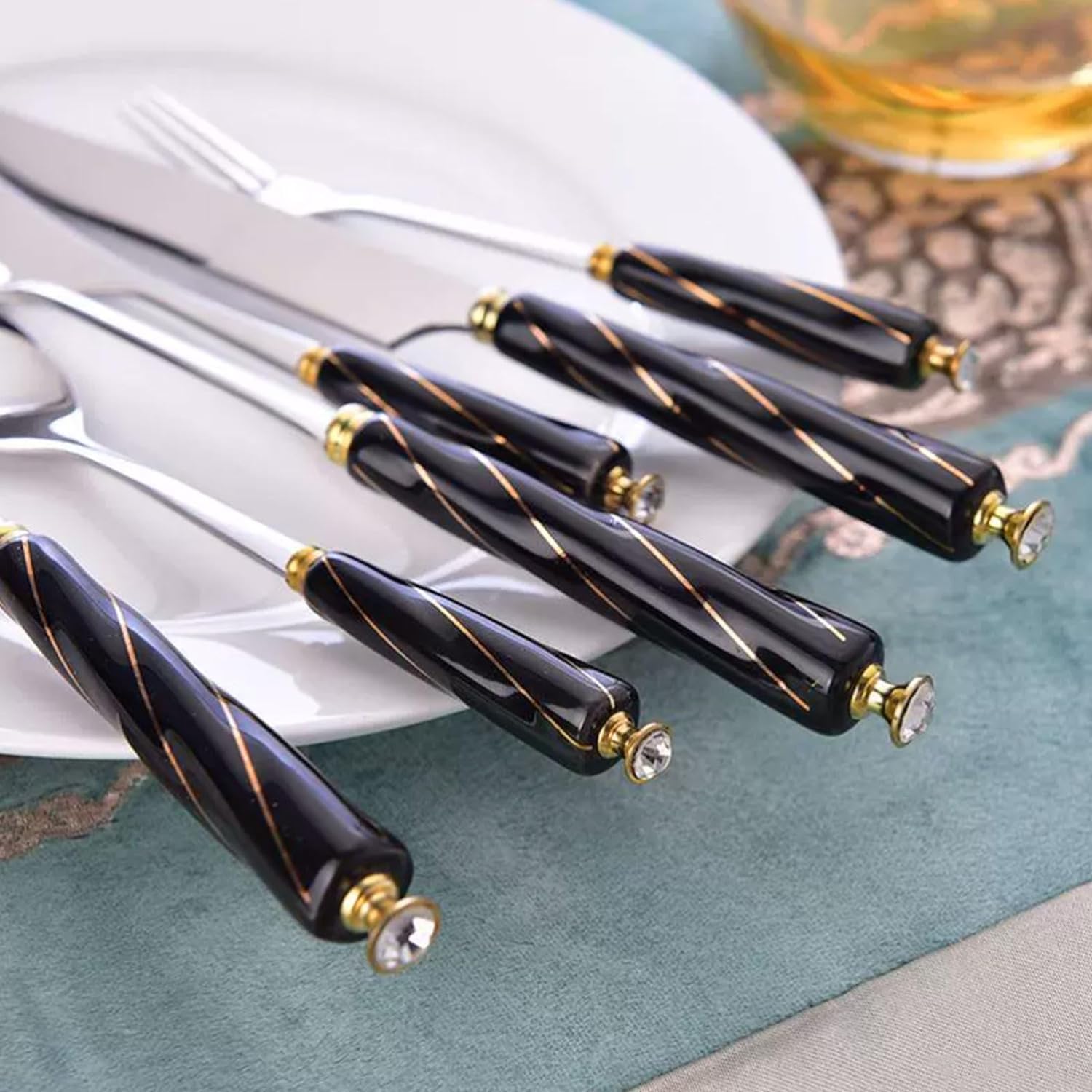 Rieort Ensemble de Couverts en Acier Inoxydable, 2/5 Paquets, Couteau, Fourchette, cuillère, Manche en céramique, Ensemble d'argenterie, Ensemble de Couverts, fourchettes de Cuisine