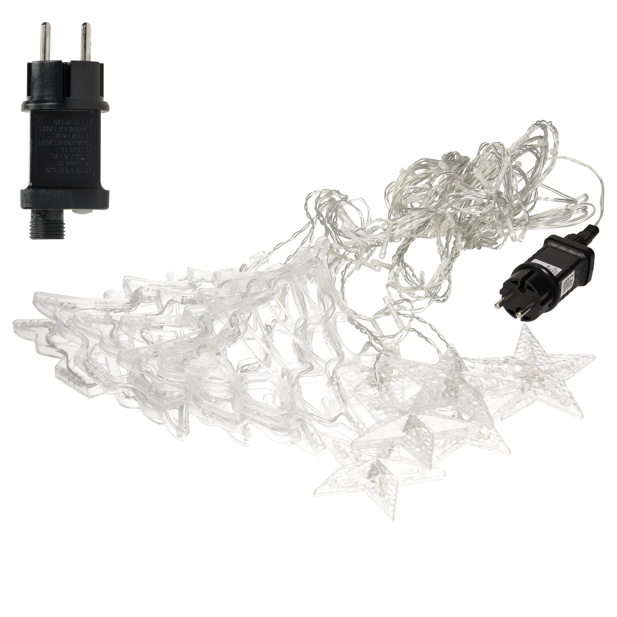 ECD Germany Kurtyna swietlna LED 220 cm ze 138 diodami LED cieply bialy, choinki i gwiazdy, 8 funkcji, dekoracja swiateczna okna do wewnatrz/na zewnatrz, lancuch swietlny swiateczny oswietlenie