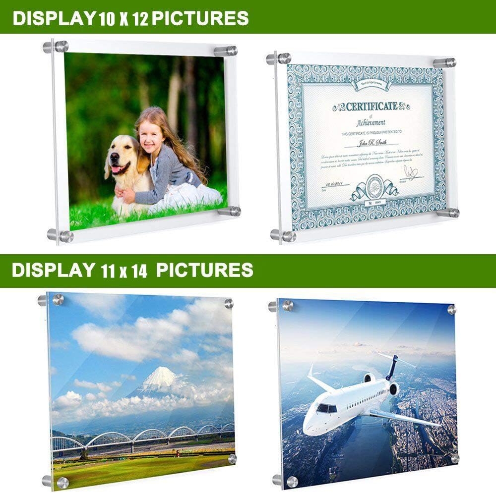 Meetu Acrylic Picture Frames 11x14 -Inner 10x12 Photo Frames Wall Frames To Display Family Pictures, Baby Pictures, Documents, Arts, Dog Pictures -Make Clear Float 3D Look (2 Pack)