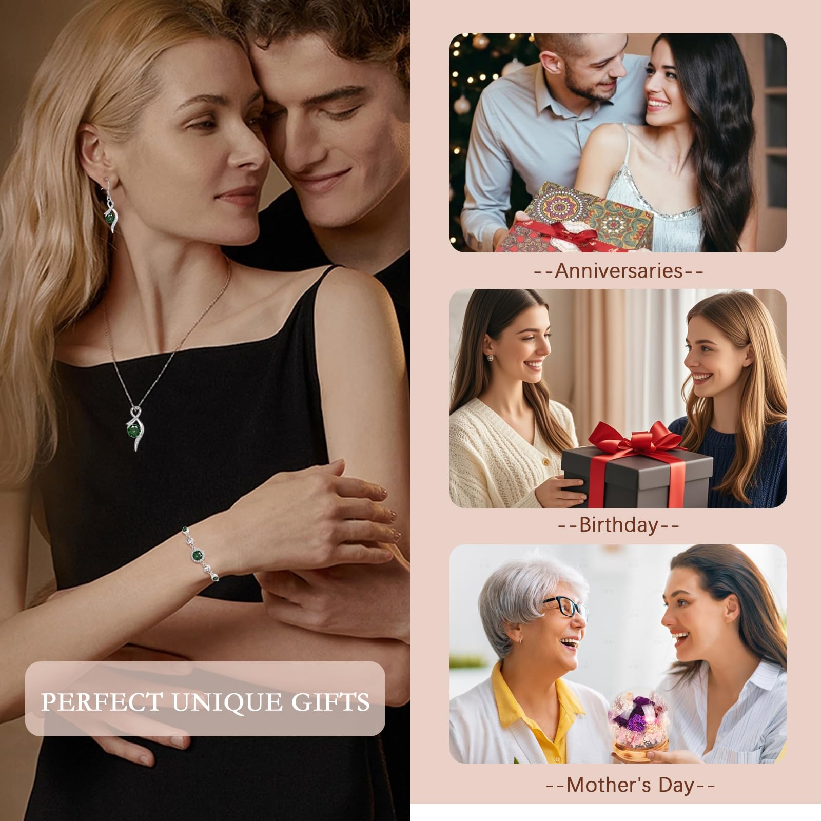 Silber Schmuck Set Damen, 3PCS 925 Sterling Silber Halskette & Ohrringe & Armband Set mit AAAAA Cubic Zirkonia, Unendlichkeit Silberschmuck Damen 925 Geschenk zum Geburtstag Mutter Tag