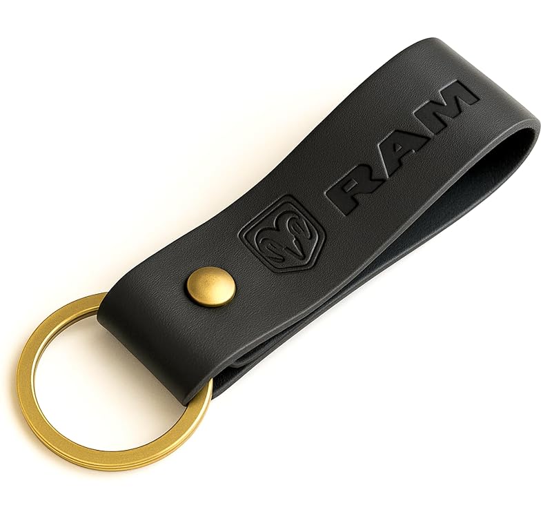 Chaveiro RAM em couro legítimo com argola metálica preto FOUR WHEEL BEAST