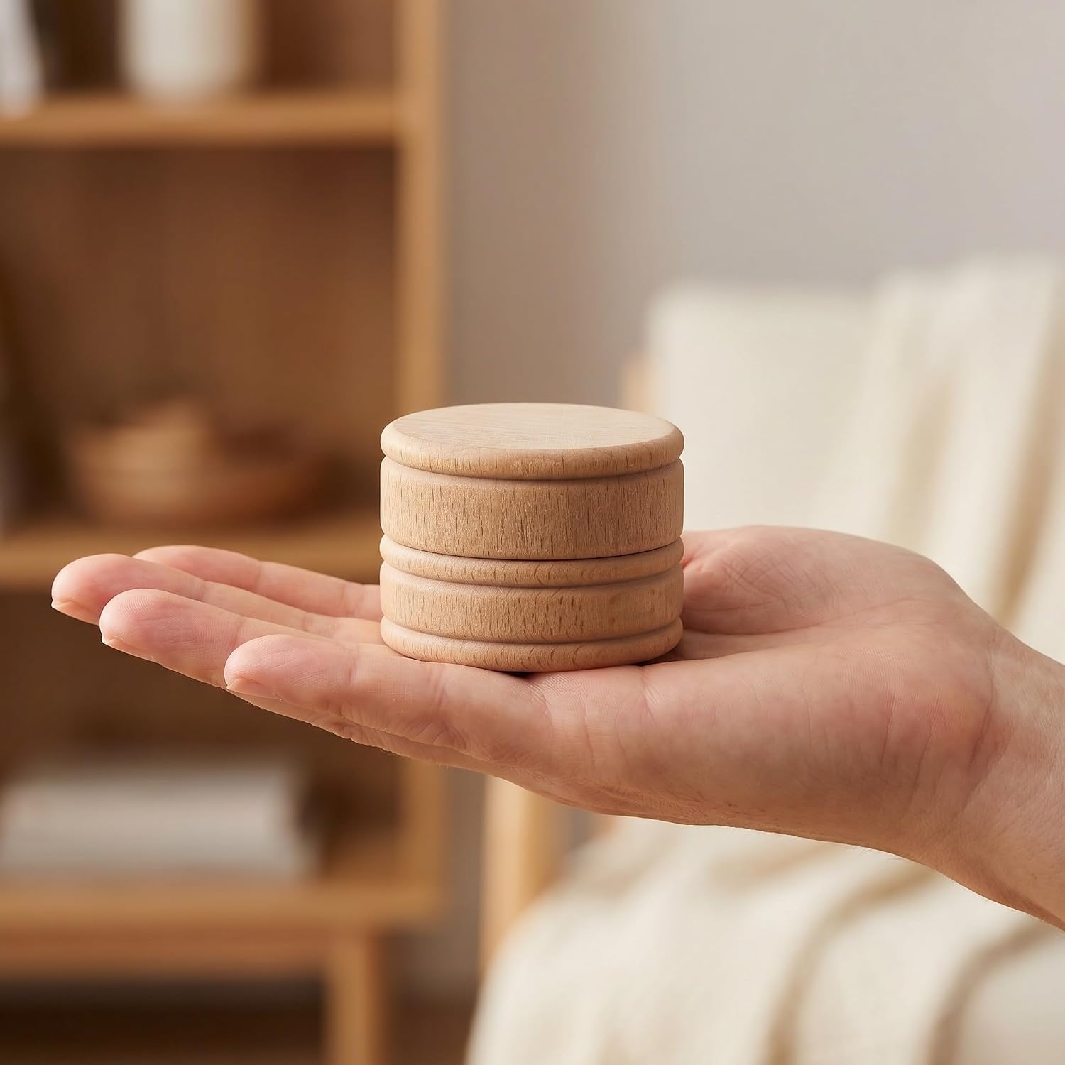 DOITOOL 4pcs Unpainted round Wooden Jewelry Box with Lid for Rings Earrings image 4
