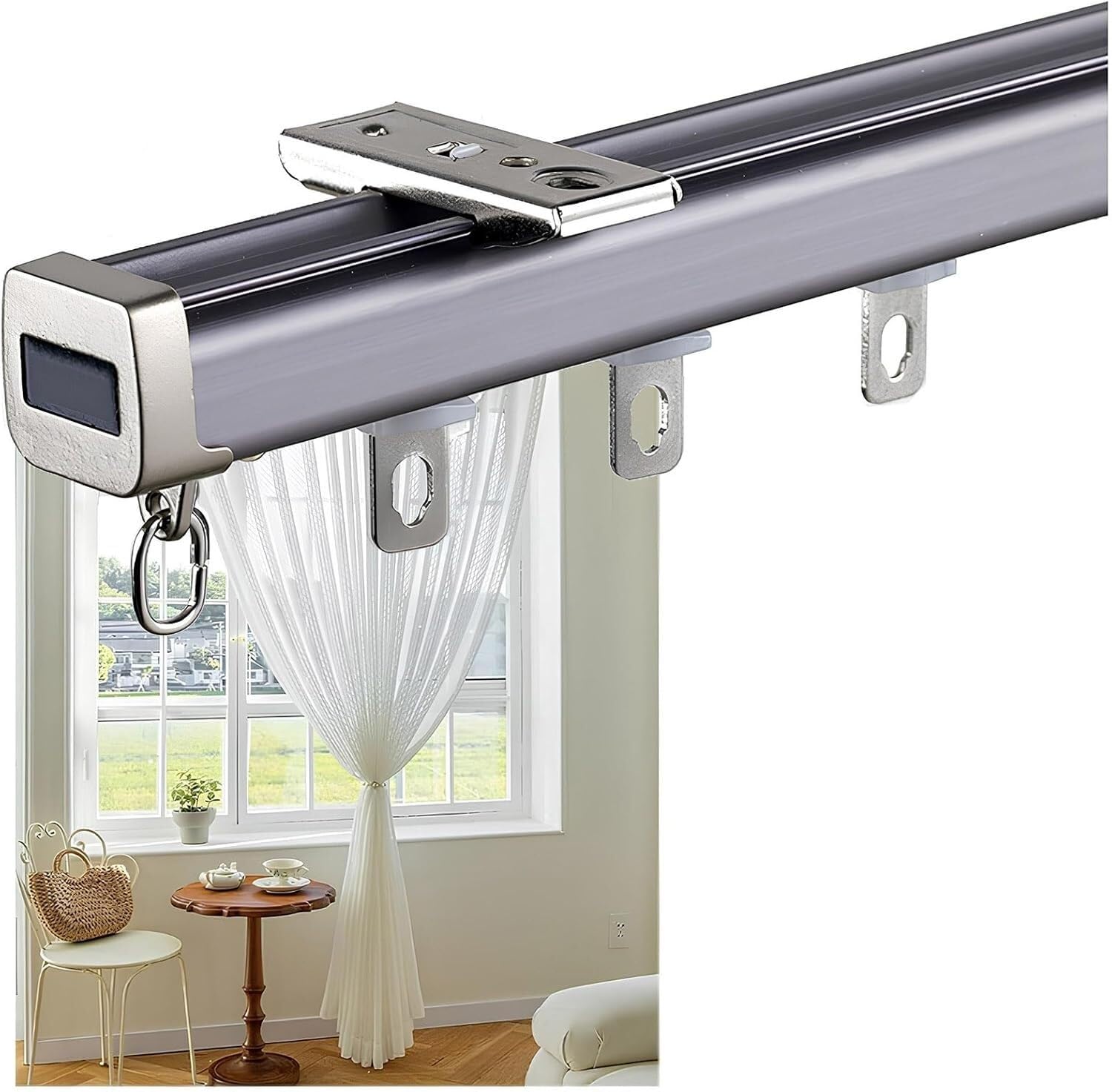 Rail de rideau silencieux gris tringle à rideau plafond 3m pour chambre