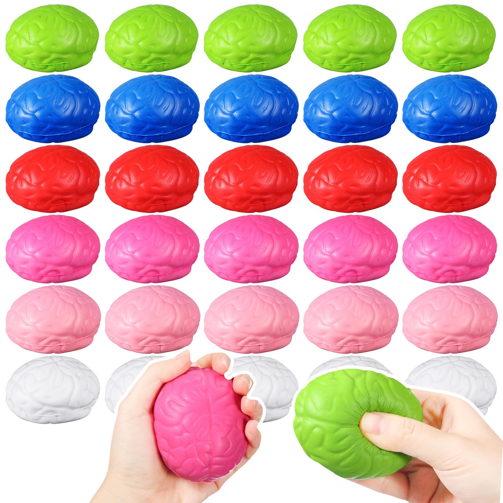 Jenaai Brain Stress Ball Halloween Squeeze 2.76 Inch PU Hand Muscle Exercise Pressure Ball Funny Stress Relief for Adults Improving Grip Strength