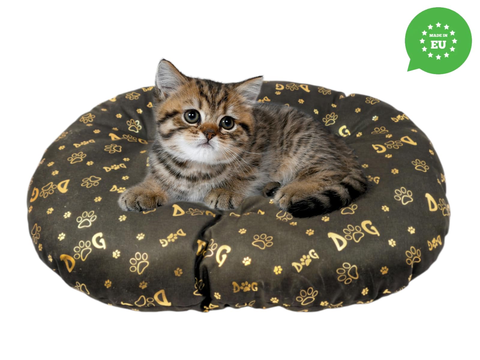 Coussin Ovale pour Chien et Chat - 60 x 40 cm - Marron Foncé - Lit Lavable - Idéal pour Paniers de Transport