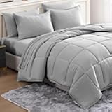 Queen Comforter Set Pre-Washed - 7 Piece Bed in a Bag – Soft Brushed Microfiber Queen Comforter Set – Includes Comforter, Flat Sheet, Fitted Sheet, 2 Pillowcases & 2 Shams- Silver