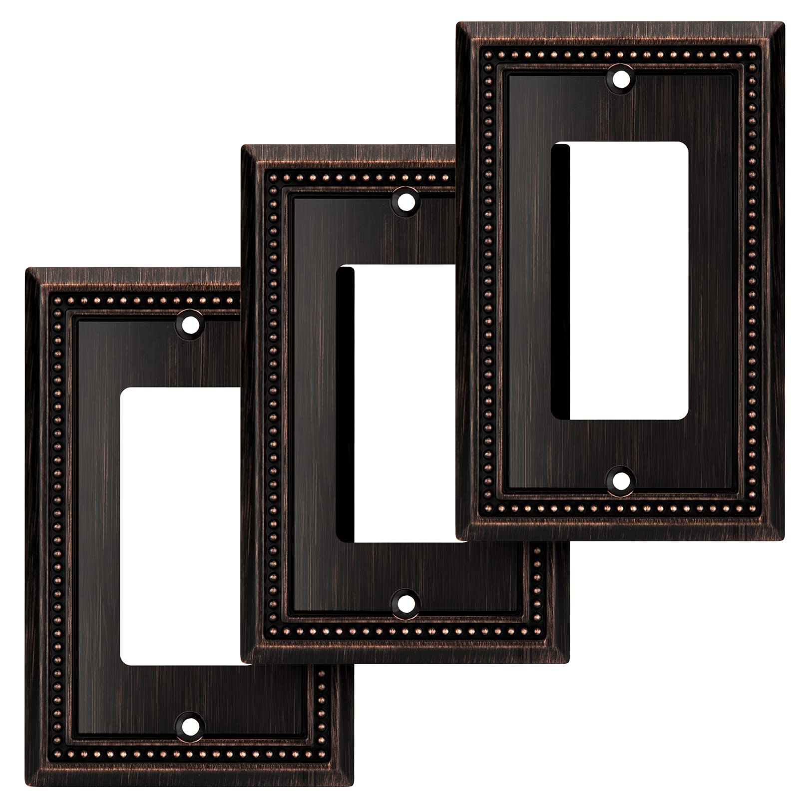 Henne Bery Sunken Pearls Heavy Duty Decorative Wall Plate Switch Plate Outlet Cover (Single Decorator, 3 Pack, Aged Bronze)