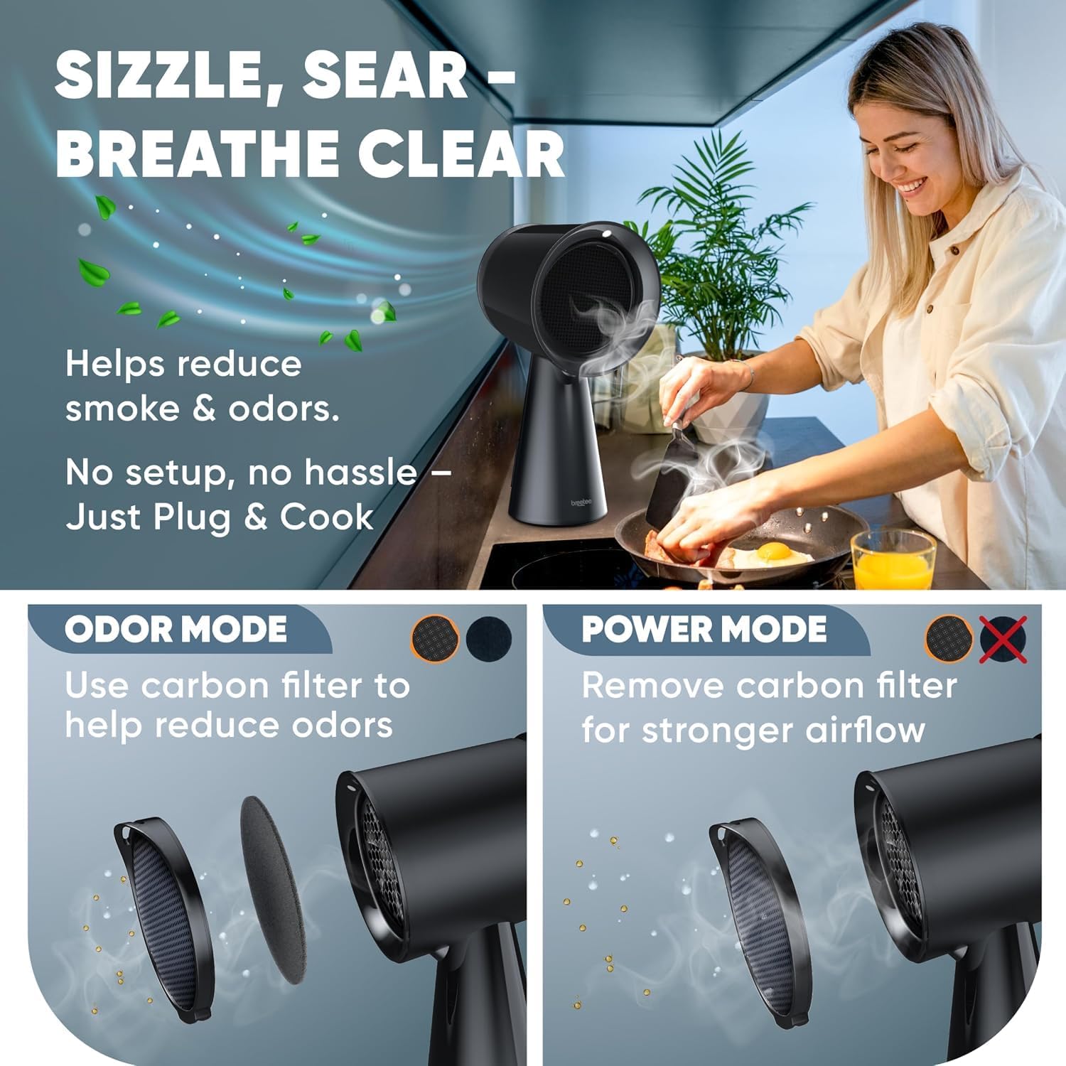 BREETEE Portable Range Hood Fan for Cooking, Apartment, Dorm & RV