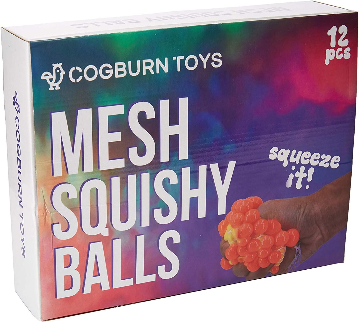 Squishy Stress Ball - Mesh Squishy Slime Balls Fidget Toys - Anti Stress, Autism, ADHD, Anxiety Relief Toy for Kids & Adults - Featuring Sewn Mesh - Pack of 12