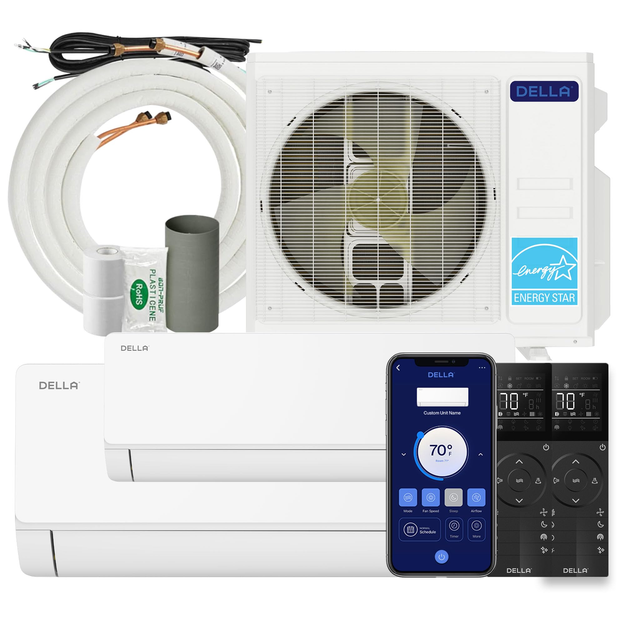 BELLEZE DELLA 28,000 BTU 2 Zone (12K+24K) Mini Split Air Conditioner System, 22 SEER2 208-230V, Cools Up to 2050 Sq.Ft, Energy Efficient, Works with Alexa & WiFi, Pre-Charged, Inverter Heat Pump, 16ft Kits