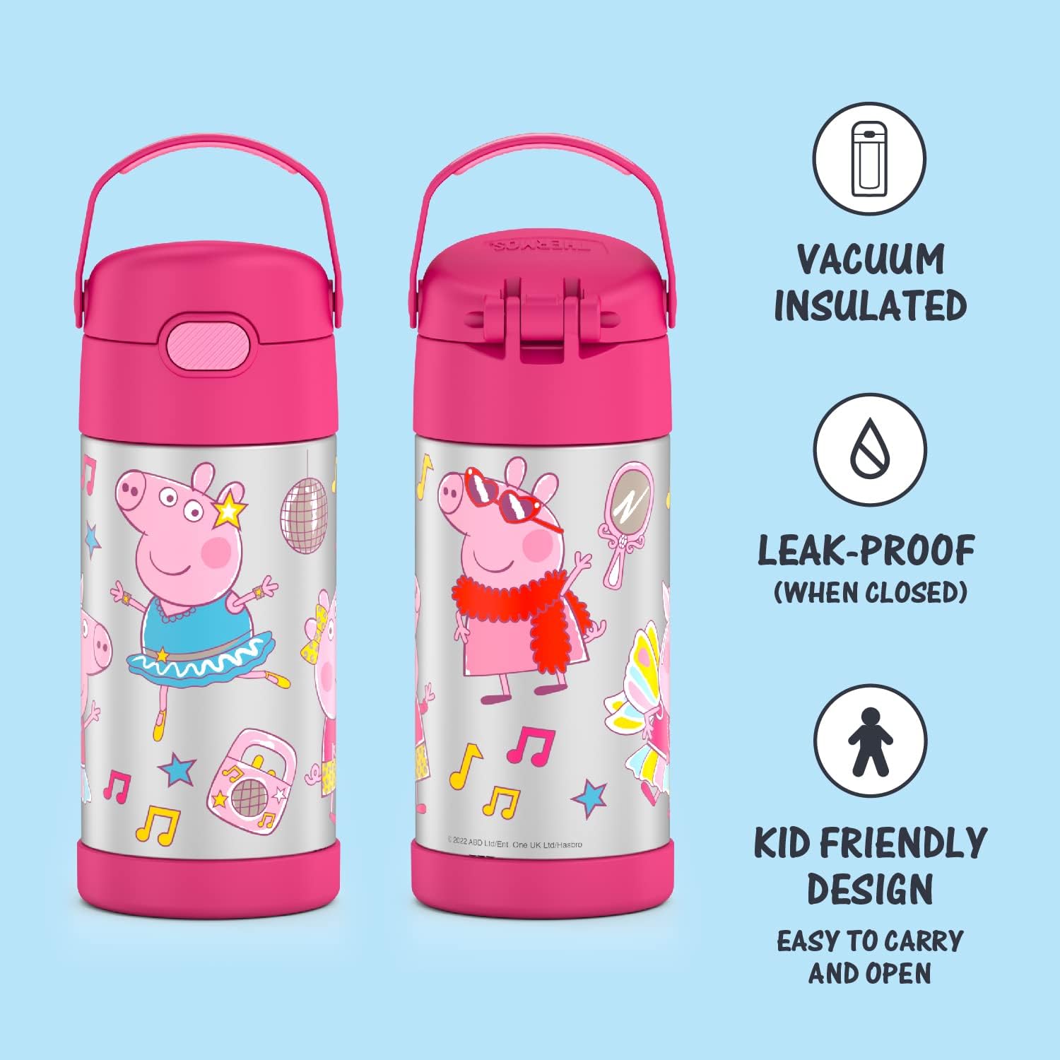 THERMOS FUNTAINER 12 Ounce Stainless Steel Vacuum Insulated Kids Straw Bottle, Peppa Pig | Thermos Replacement Straws