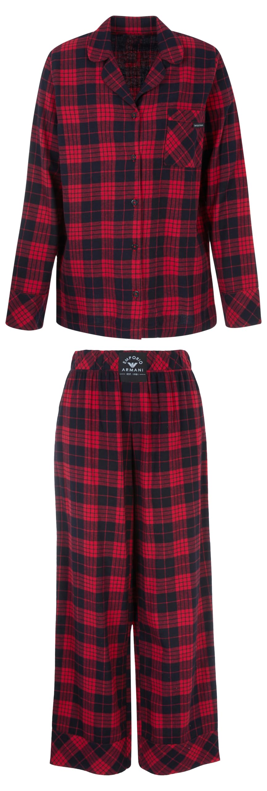 Emporio Armani Women's Tartan Christmas Viscose Long Pajamas Set, SCOZZESE Rosso/Nero, L