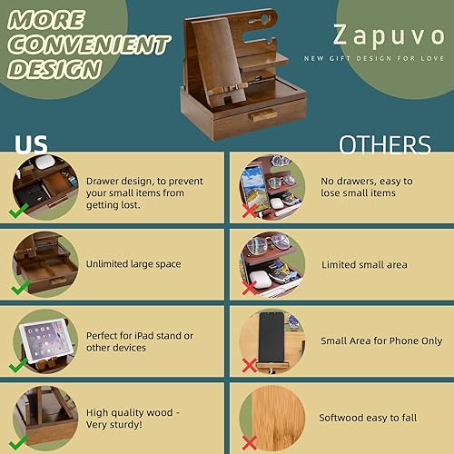 Miniatura 5 de Regalos para hombres, papá, marido, día del padre de hija, hijo, esposa, estación de acoplamiento de teléfono de madera con cajón, organizador de