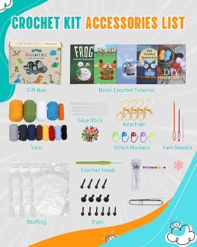 Complete Crochet Kit for Beginners, 4 PCS Animals Crochet Starter Kit with Step-by-Step Instructions & Video Tutorials, Beginner Crocheting Kits for Adults Kids, DIY Christmas Birthday Gifts for Girls