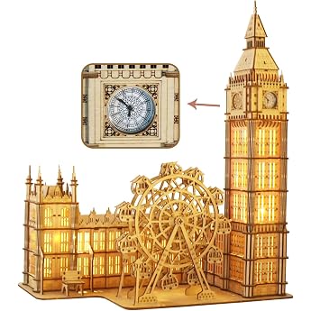 Music Park 3D Wooden Puzzle Adult Big Ben Model Building with Real Clock Personalised Gifts for Women Decoration Living Room