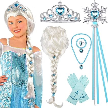 Tacobear Principessa Frozen Vestito Accessori Elsa Parrucca Treccia  Principessa Collana Diadema Guanti Bacchetta Braccialetto Principessa Elsa  Gioielli per Bambini Carnevale Halloween : Amazon.it: Giochi e giocattoli