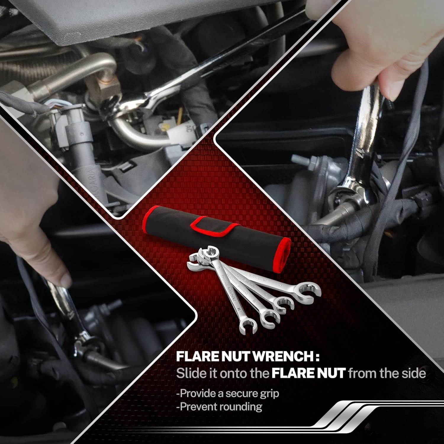BILITOOLS 12-Piece Flare Nut Wrench Set, Metric & Standard, 12-Point Line Wrench Set 1/4" to 7/8" & 6-21mm, Cr-V Steel