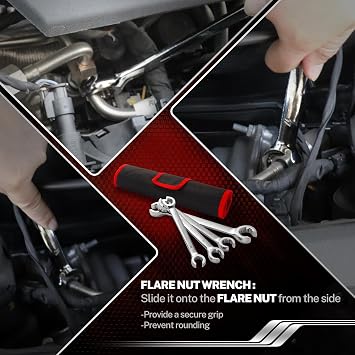 BILITOOLS 12-Piece Flare Nut Wrench Set, 1/4-7/8 & 6-21mm Line Wrench Set | 12-Piece Metric & SAE 12pt Open End Wrench Set for Brake Line, Fuel Line, Tubing ect. Cr-V Steel with Storage Pouch