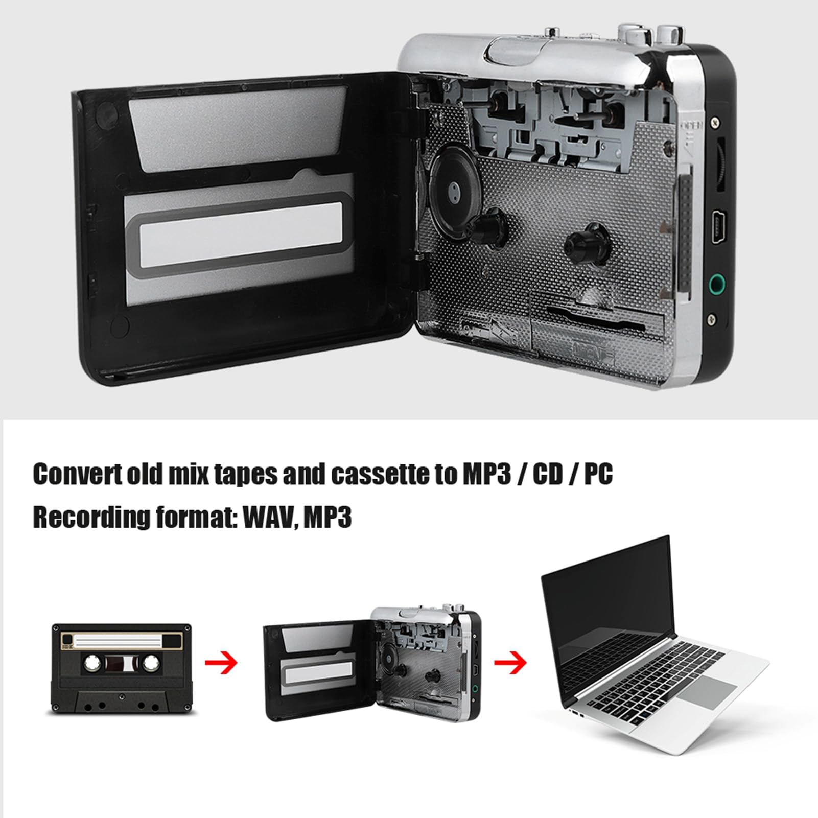 Konwerter Kasetowy, Konwerter Kasetowy na MP3 Adapter Kasetowy Konwerter MP3 CD Taśma Cyfrowa MP3 Audio Odtwarzacz Muzyczny, z Kablem USB