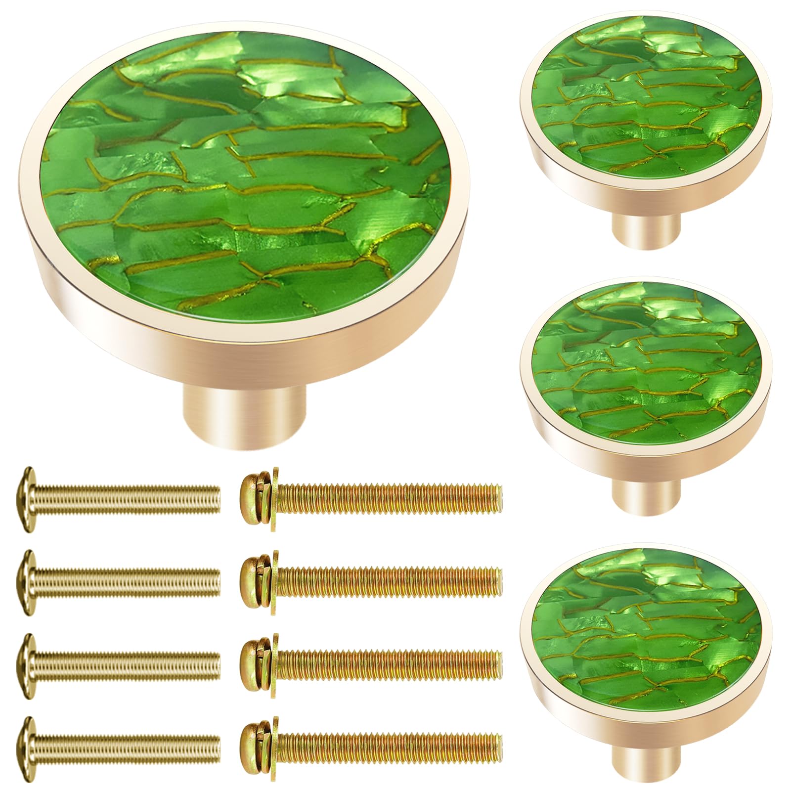 FINYSHIKK 4Pcs Round Cabinet Drawer Knobs Brass Decorative, 1.25" Polished Cabinet Handles