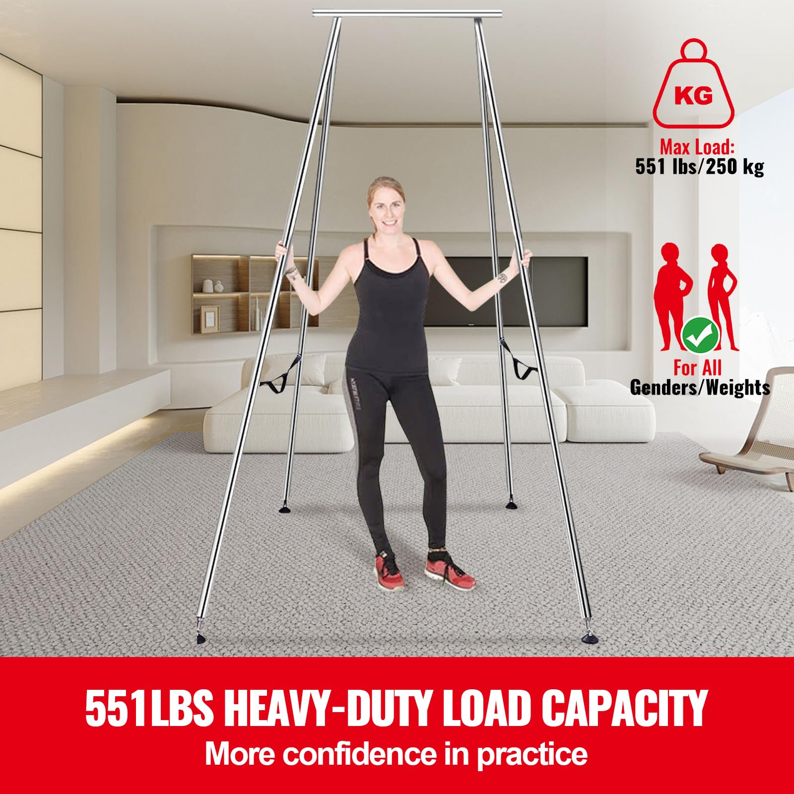 Happybuy Aerial Yoga Frame, 9.67 ft Height Yoga Swing Stand, Chrome-Plated Steel, 551.15 lbs Load Capacity for Indoor/Outdoor Use