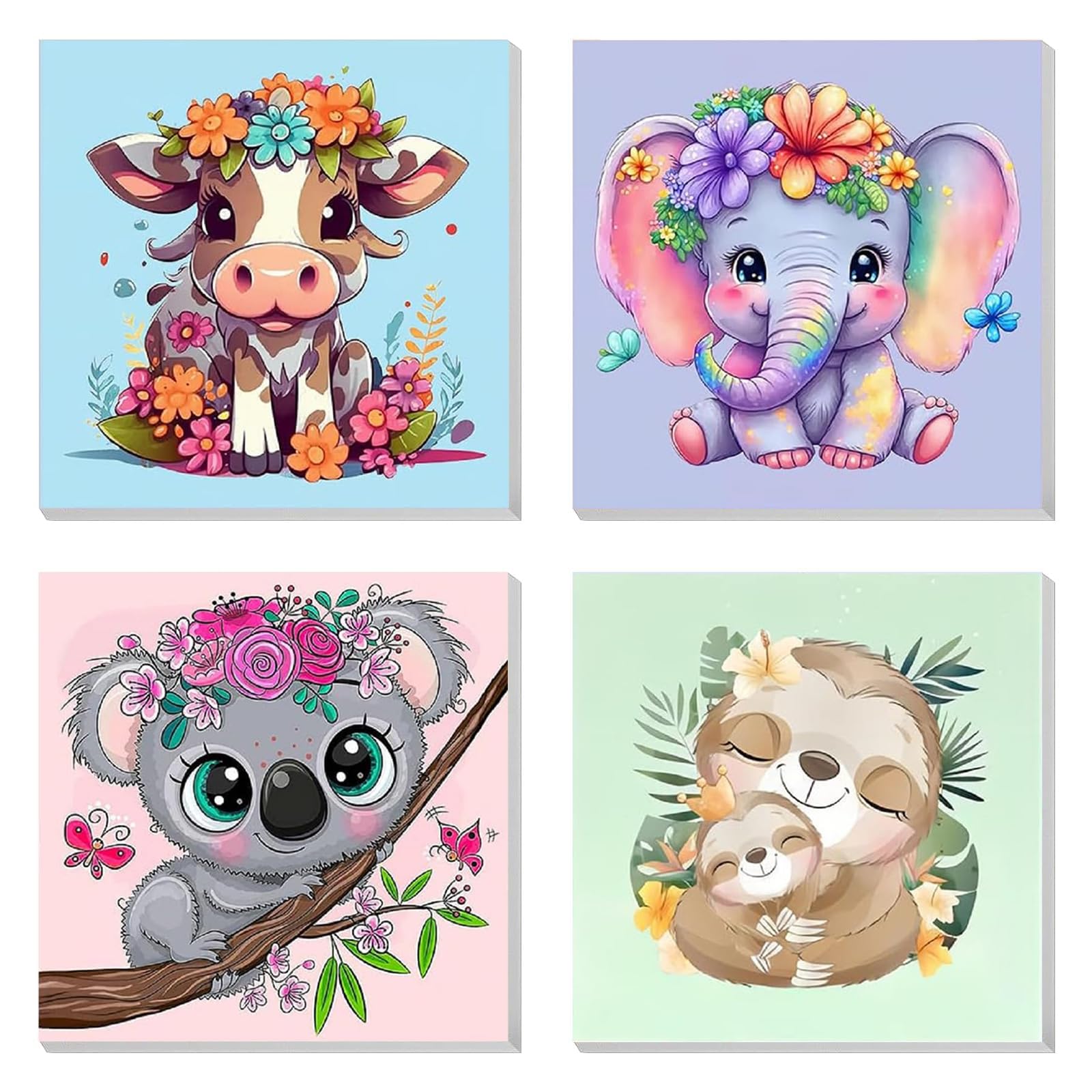 LOITTAINUE Lot de 4 peintures par numéros pour enfants et débutants - Pinceaux et peintures acryliques inclus - 20 x 20 cm (A