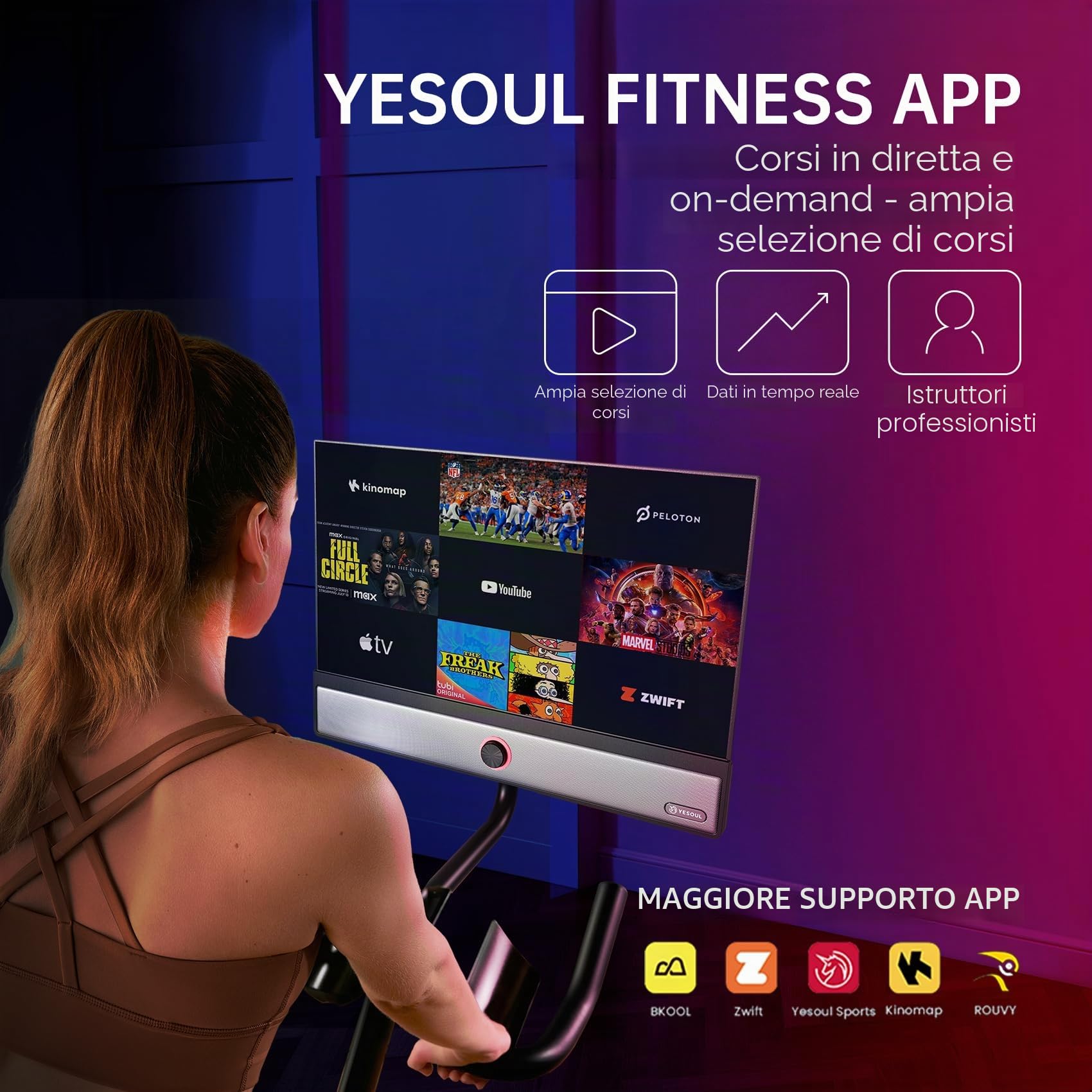 YESOUL G1M Plus Cyclette da Casa con Ergometro, Bicicletta da Fitness Silenziosa per Allenamento Cardiovascolare, Schermo FHD da 21,5", Resistenza Magnetica, Suono 360° e Funzione di Mirror Display