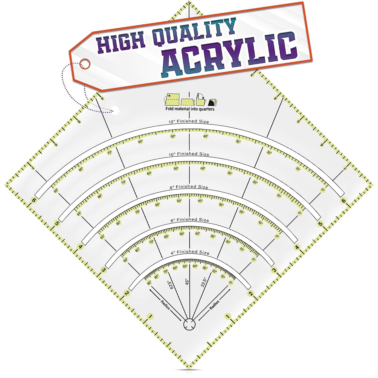 8.1 x 8.1 Inch Precision Slotted Quilting Ruler – 1/8" Grid Lines Transparent Acrylic Ruler for Cutting Fabric and Measurement – Designed for Patchwork, Sewing, DIY Crafts, Quilting Projects & Tools