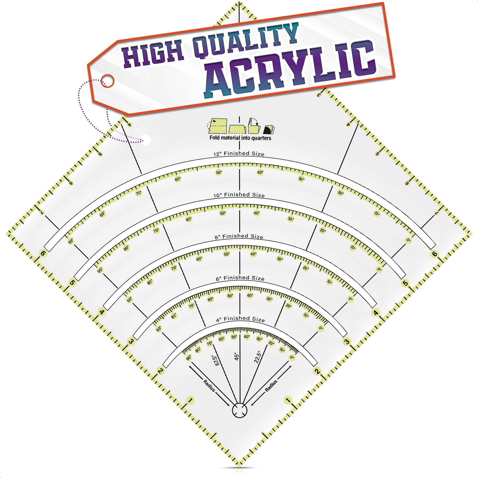 Acrylic Square Quilting Ruler - Quilting Rulers for Precision Cutting, Patchwork Crafts & DIY Decor - Easy to Use, 8.1x8.1 Transparent Square Sewing Ruler for Measuring, Templates and Pattern Drafting