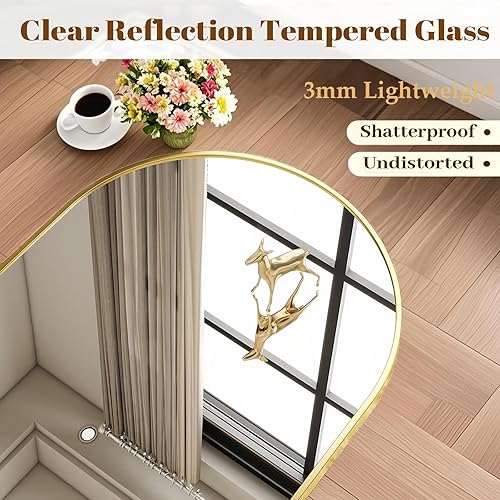 Miniatura 5 de Espejo para montar en la pared, espejo de pared arqueado de 20 x 30 pulgadas, espejo de pared negro con marco de metal, espejo de pared con arco