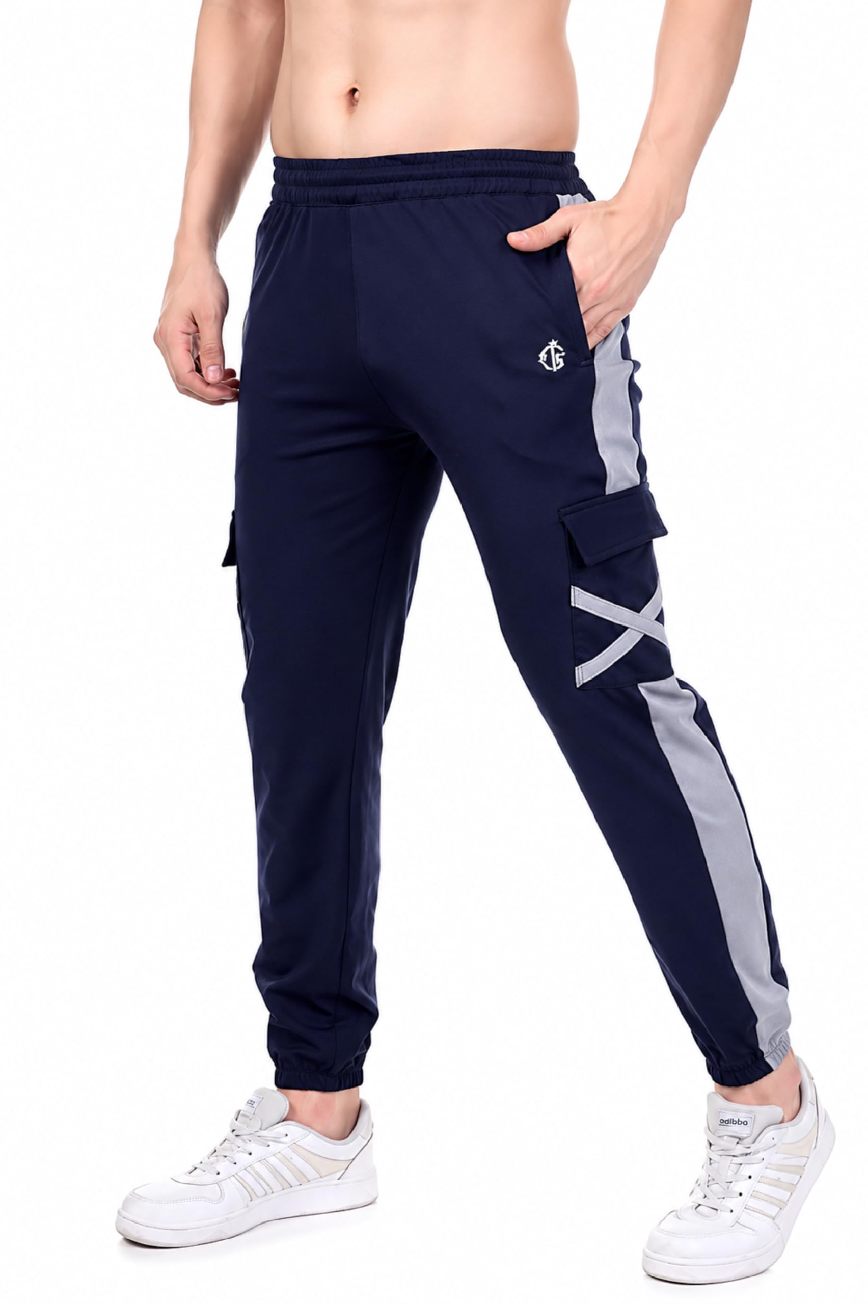 blue star shark Men's Premium Stretchable Cargo Joggers with Contrast Belt & Pocket Piping | Stylish Sports Track Pant for Men | Trendy Joggers for Men Cross Cargo-picture-28