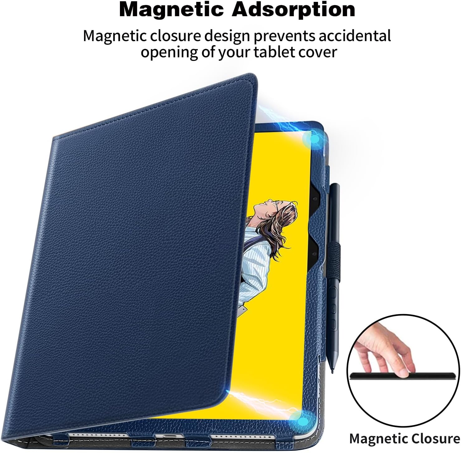 Case for Wacom MovinkPad 11 Drawing Tablet 11.45", Premium PU Leather Folio Cover with Multi-Angle Stand/Hand Strap & Magnetic Closure and Pen Loop (Dark Blue)