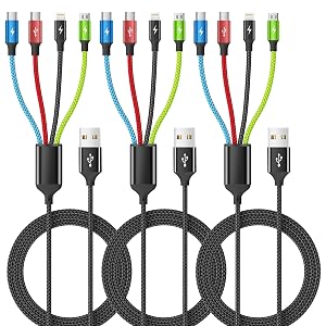 Car Accessories Multi Charging Cable 3Pack 5FT Travel Essentials 4 in 1 Charging Cords USB Cable Phone Charger