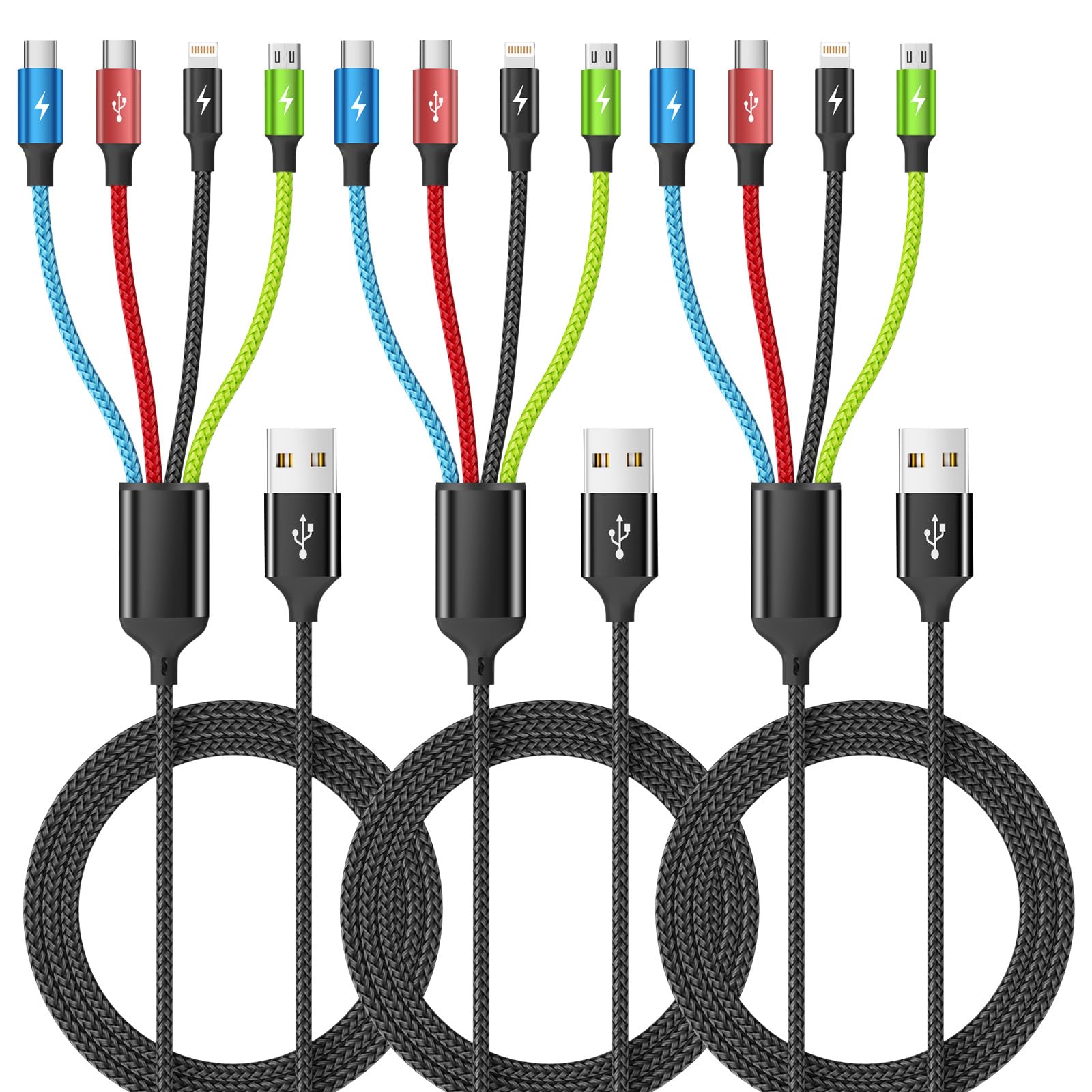 Car Accessories Multi Charging Cable 3Pack 5FT Travel Essentials 4 in 1 Charging Cords USB Cable Phone Charger