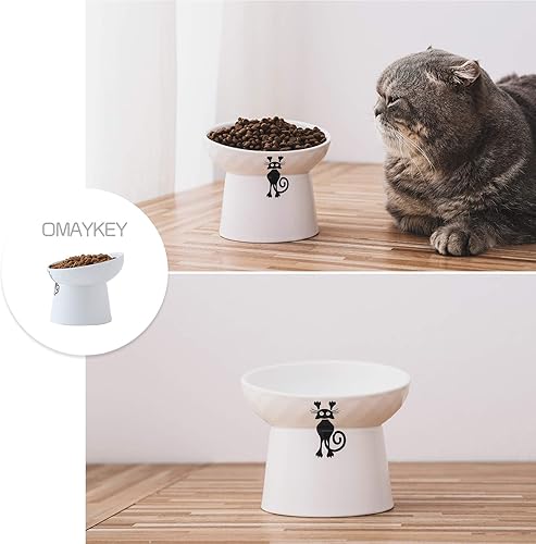 Miniatura 6 de OMAYKEY Tazones elevados de cerámica para gatos, juego de cuencos elevados inclinados para comida y agua para gatos, plato de porcelana libre de
