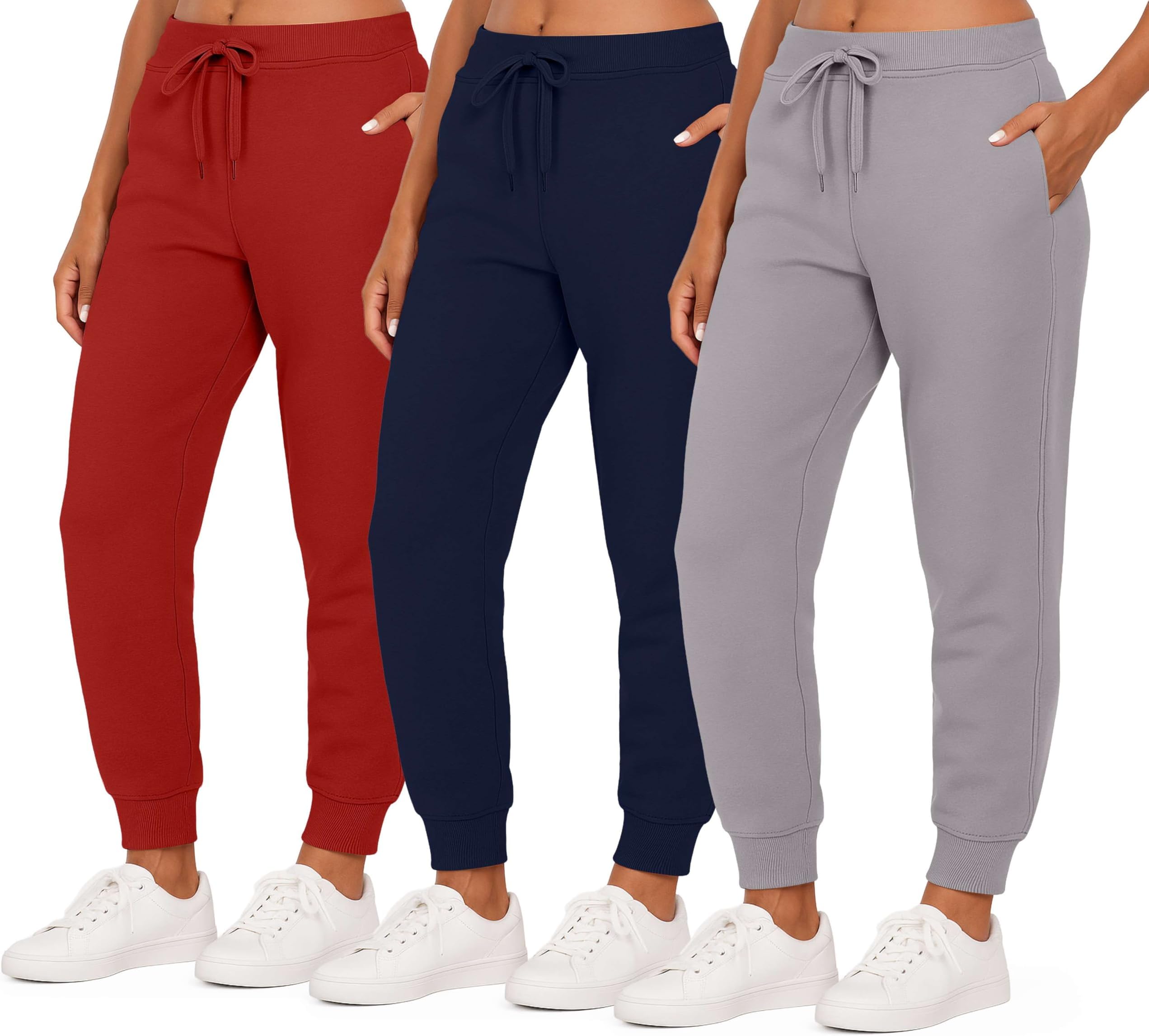 3 Pack: Women's Ultra-Soft & Warm Fleece Joggers Sweatpants with Pocket (Available in Plus Size)