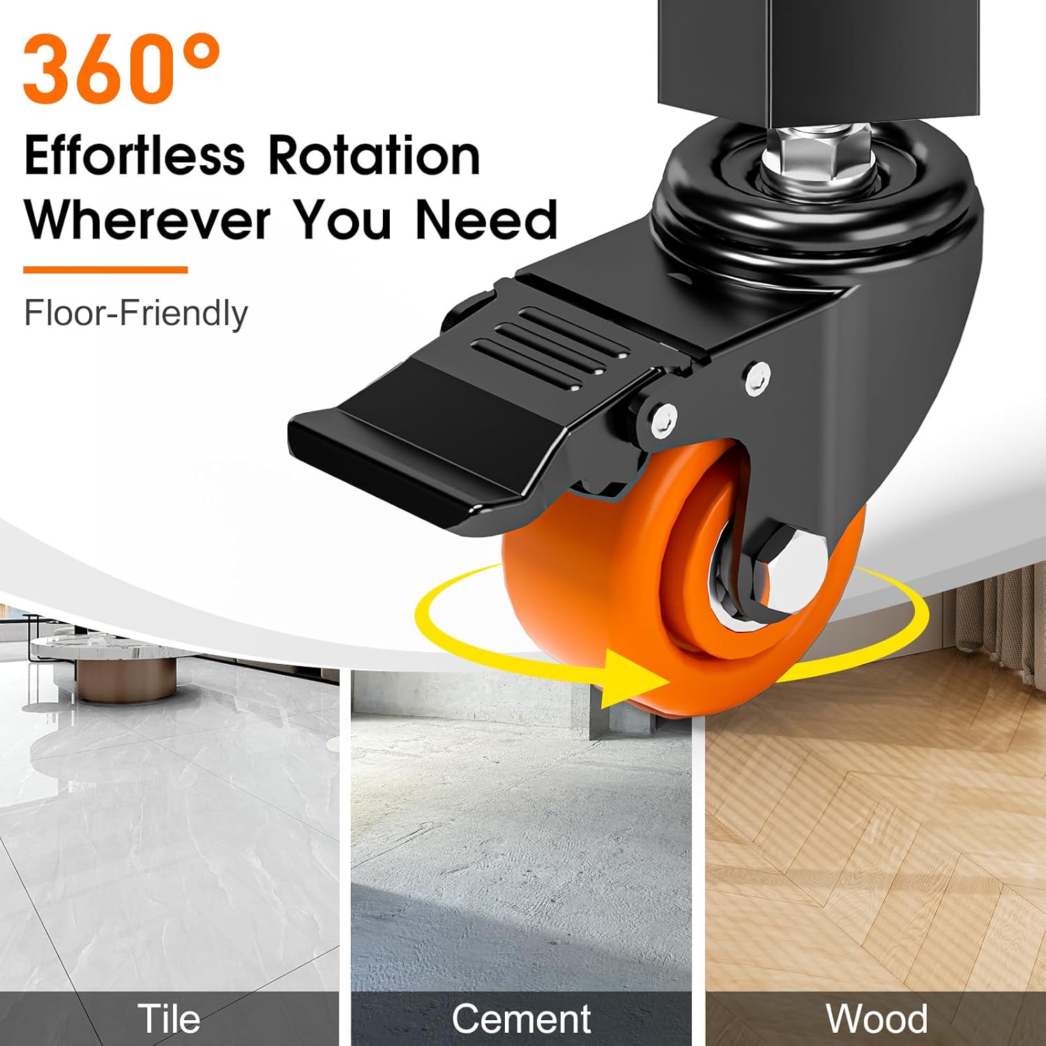 Caster Wheels 2000 LBS, Threaded Stem Casters Set of 4 Heavy Duty,1/2"-16 x 1(Stem Diameter 1/2", Length 1"), Dual Locking Caster, Industrial Castor Wheels for Furniture,Carts