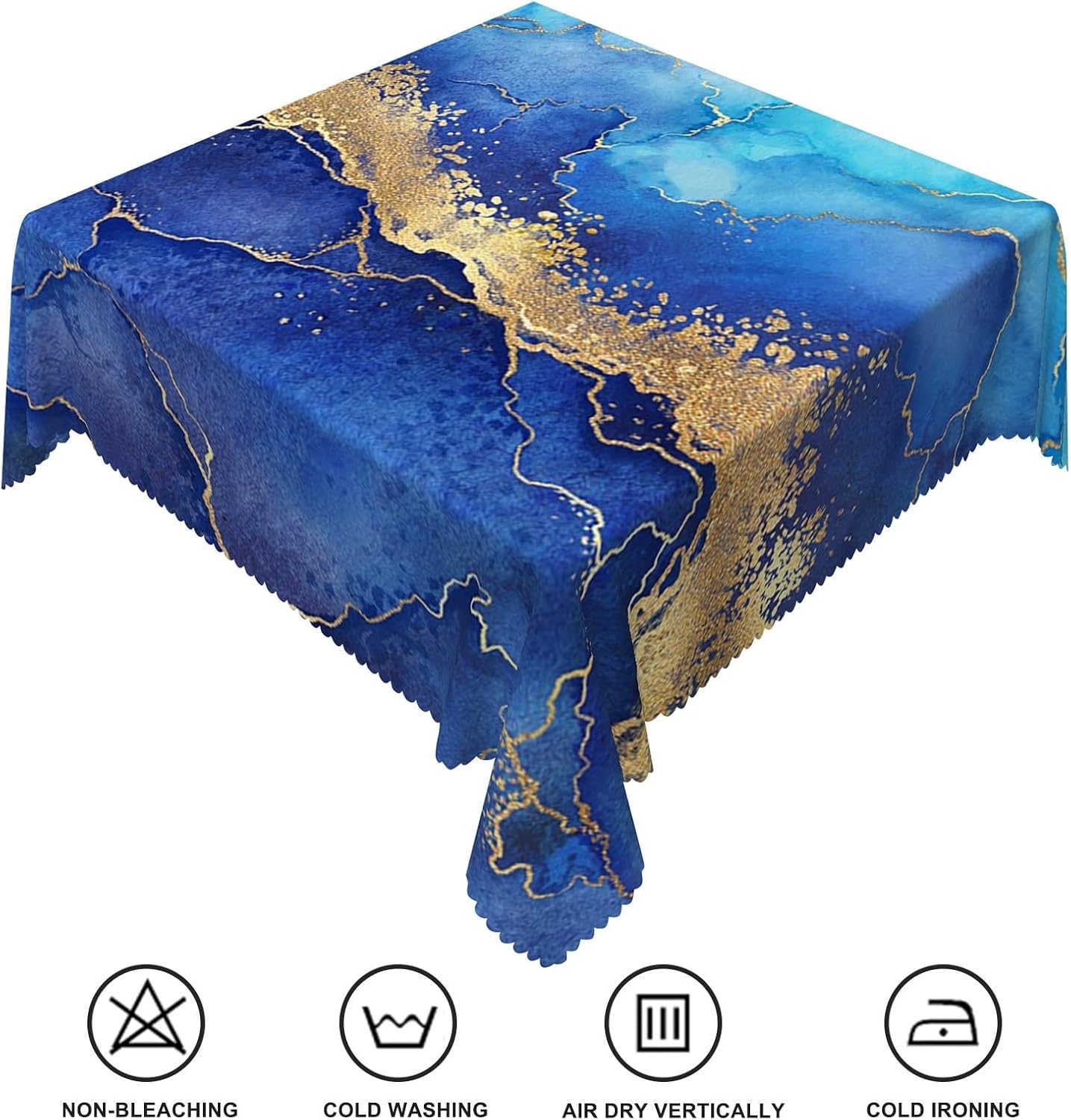 70x70inches Blue Marble Square Tablecloth Royal Blue and Gold Crack Ink Art Painting Modern Abstract Table Cloth Waterproof Fabric Table Cover for Kitchen Dining Room Indoor Outdoor Home Decor