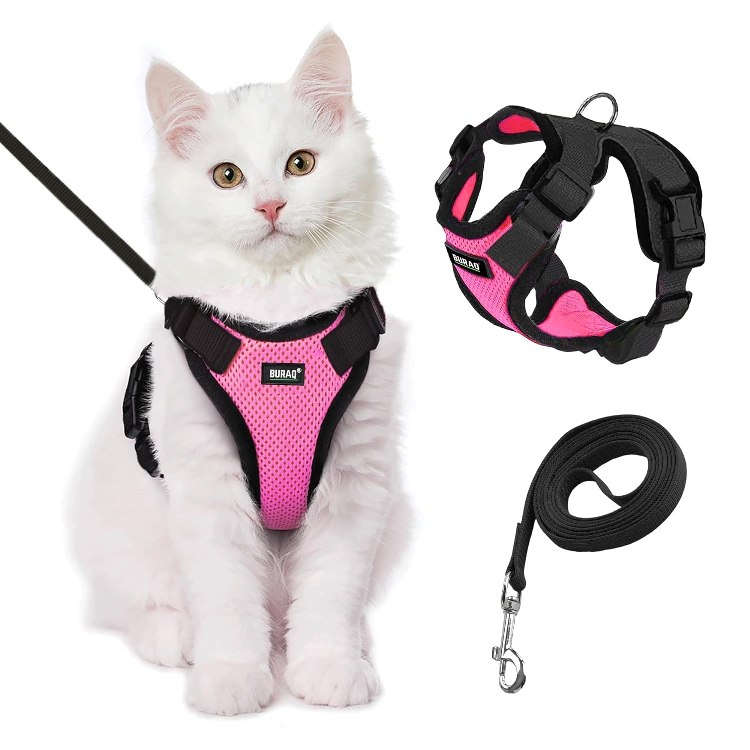 BURAQ Cat Harness Wth Leash For Walking|Escape Proof|Air Mesh Fabric|Soft Vest Harness|Easy Control|Adjustable & Durable|For Medium & Large Cats, Pack of 1 BURAQ Cat Harness Wth Leash For Walking|Escape Proof|Air Mesh Fabric|Soft Vest Harness|Easy Control|Adjustable & Durable|For Medium & Large Cats, Pack of 1