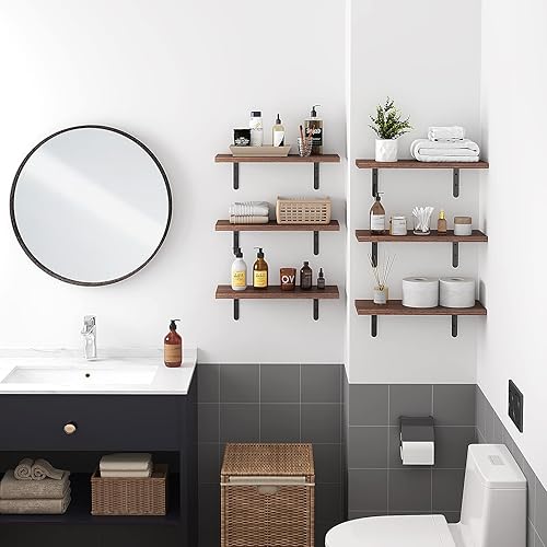 Miniatura 2 de Fixwal Estantes flotantes, juego de 6 estantes de pared de madera rústica, estantes para decoración de pared, estilo granja para dormitorio, sala de