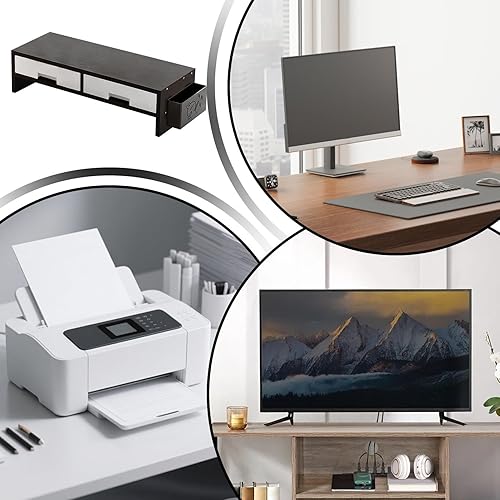 Miniatura 5 de Stand Riser - Ergonomic Double Drawer Desk Organizer for Monitors, Sturdy Computer Stand with Storage Space, Desktop Accessory for Family Home