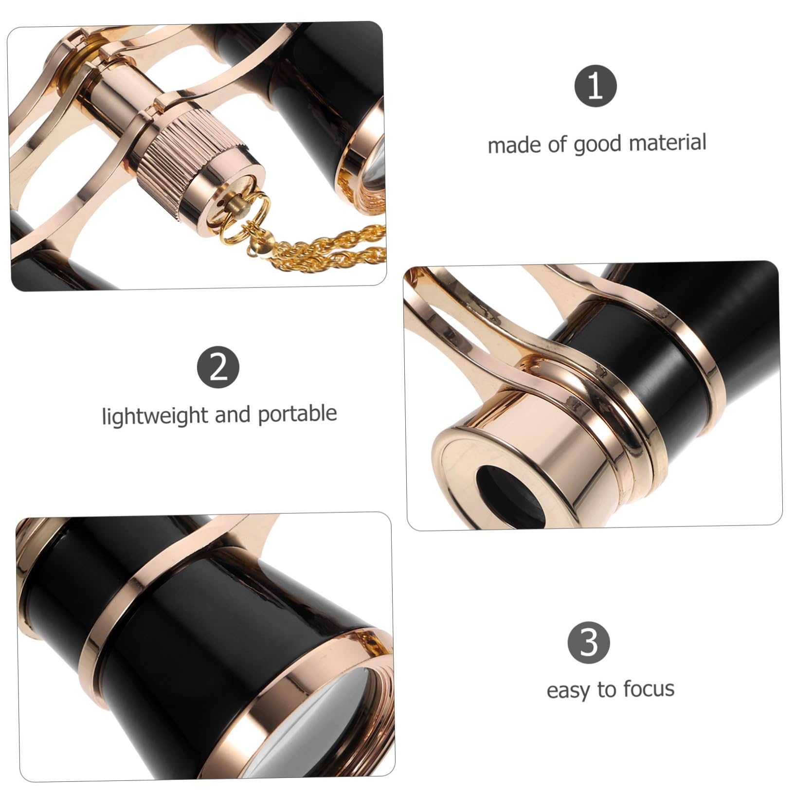 Binocolo Mini Tascabile da Viaggio, Ferro, Set con Catena, Nero | Compatto e Leggero, Uso per Pesca e Montagna, Stile Elegante, Regalo per Amici