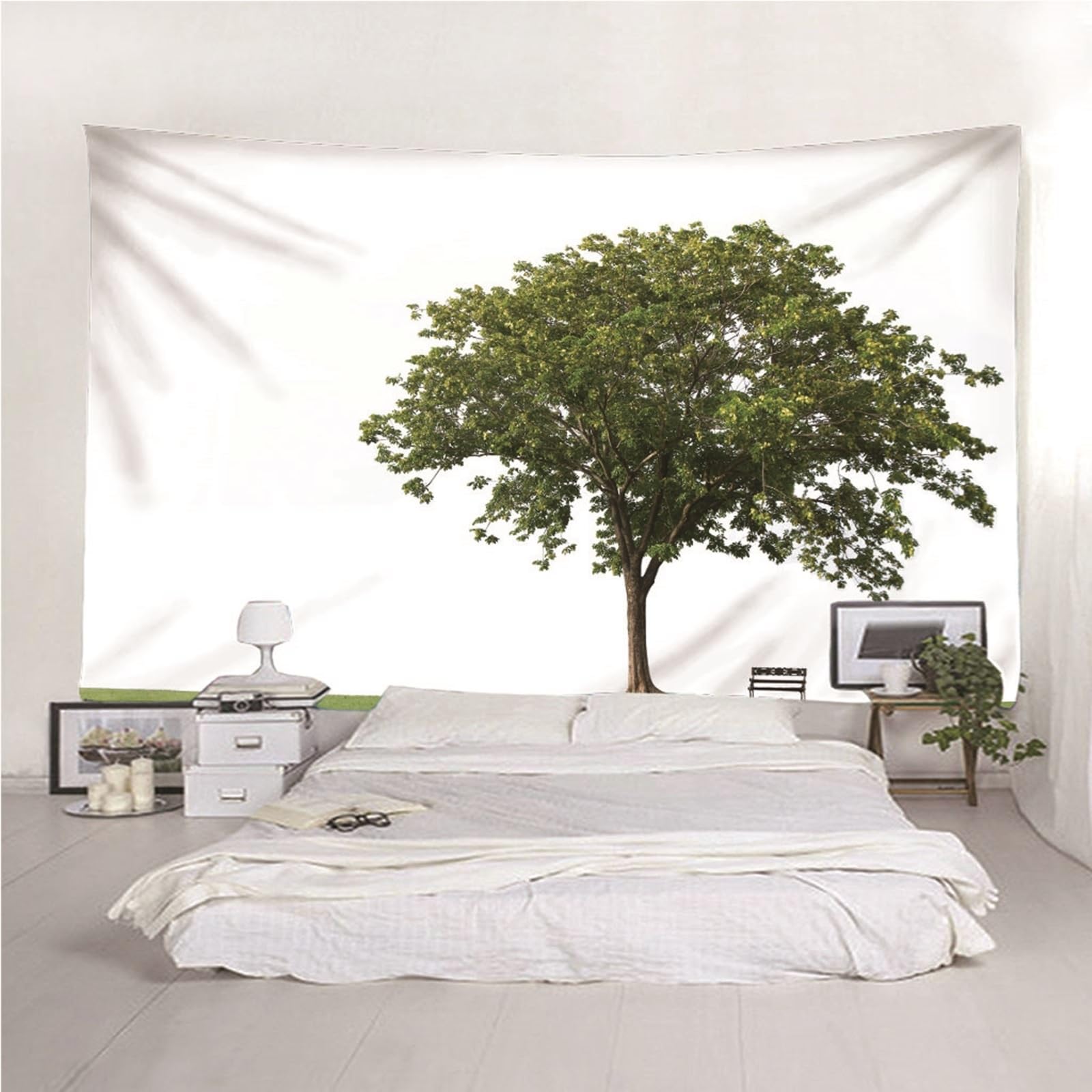 Lieson Arazzo Decorativo, Arazzi da Parete Camera da Letto 260x240CM Grande Albero Tappeto Muro Camera da Appendere Alla Parete Per Decorazione Della Casa, Verde Bianco