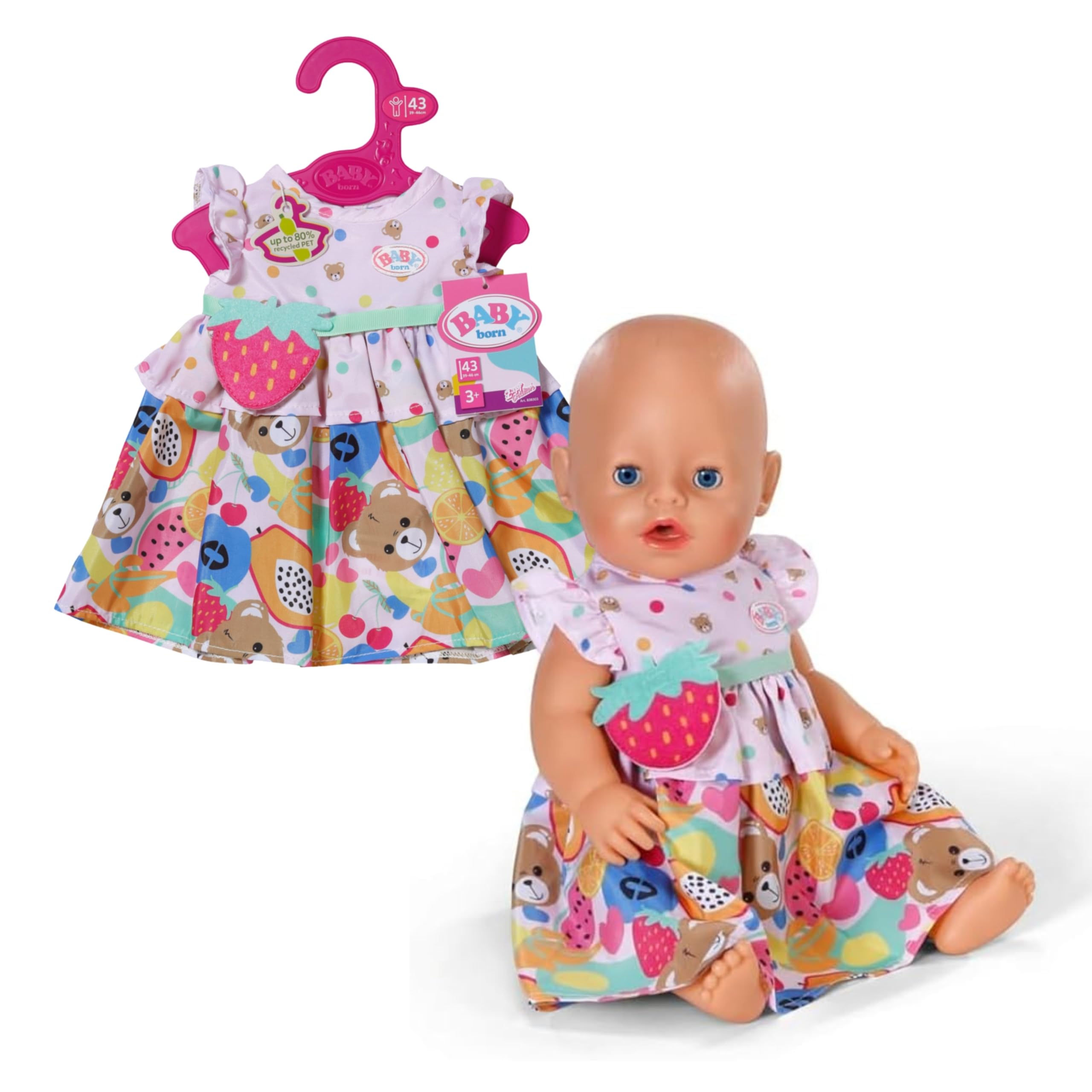 BABY born Fruit Dress, Cute Outfit with Strawberry Buckle Belt for 43cm Dolls, 838303 Zapf Creation