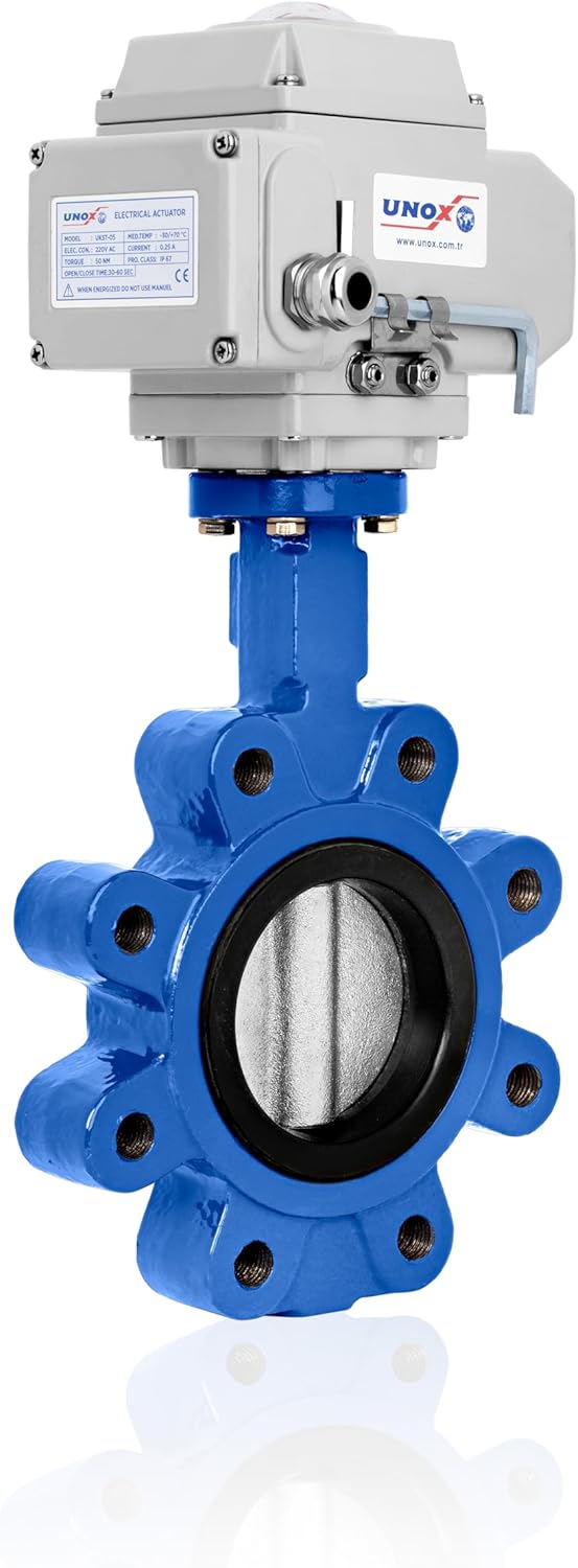 UNOX Butterfly Valve DN80 (3") 24V DC Electric Actuator Lug Type Stainless Steel AISI304 Disc EPDM Seat GGG40.3 Body for Water & Air | Industrial Butterfly Valves