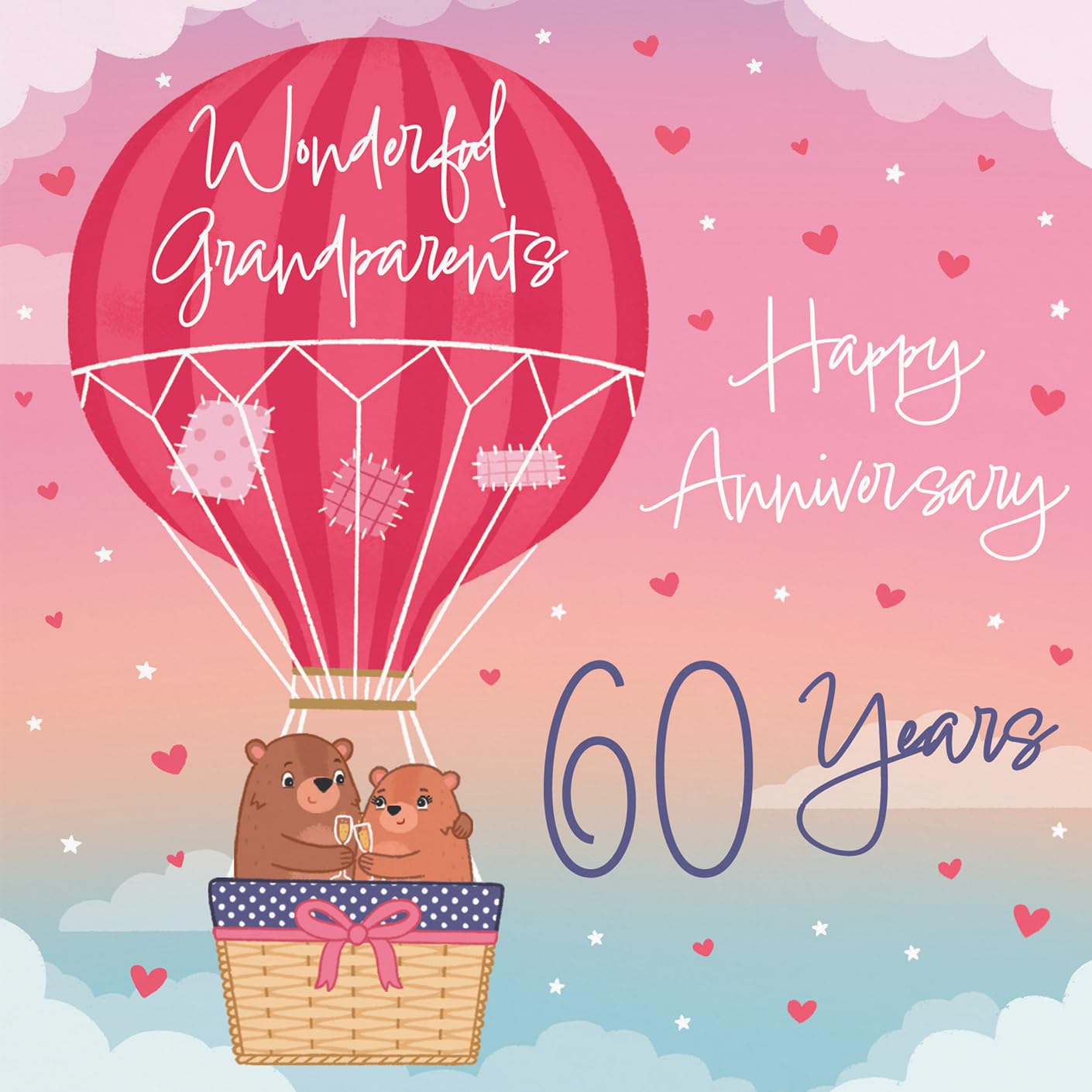 Hunts England, 60th Grandparents Hot Air Balloon Anniversary Card, Cute Bears Collection - Image 2