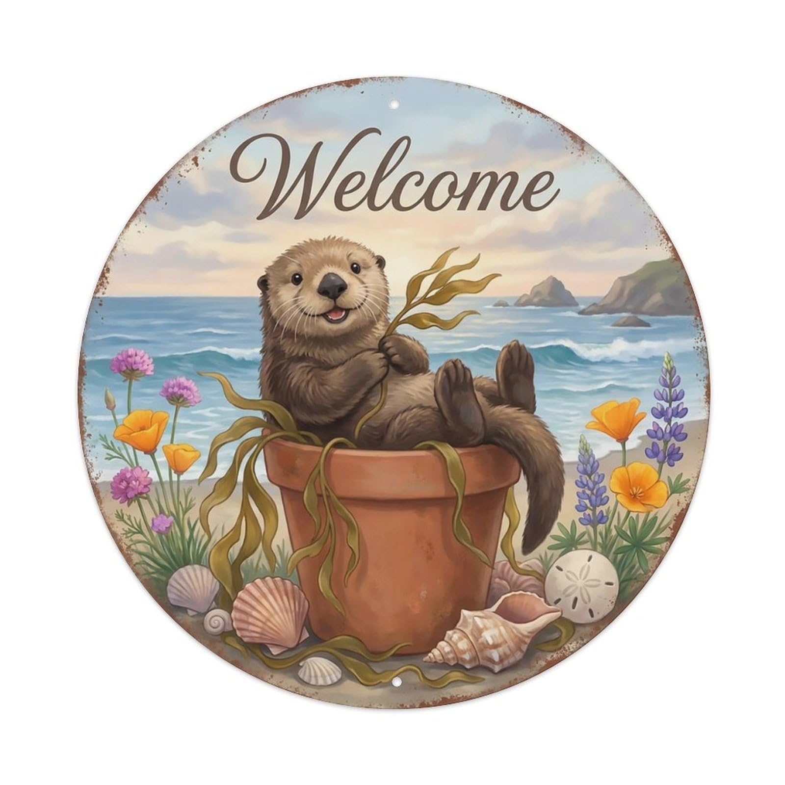 Welcome Otter Kelp Forest Metal Tin Sign