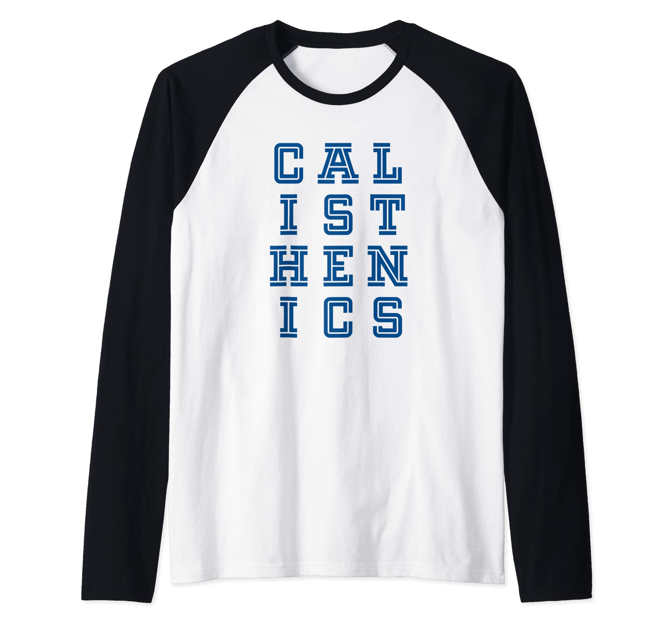 Calisthenics Cobalt Blue Vertical Text Design for Fit People Raglan Baseball Tee