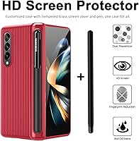 Vista 4 de Miimall Funda compatible con Samsung Galaxy Z Fold 4 con bolígrafo, Z Fold 4 con S Pen + protector de pantalla frontal + diseño de rayas verticales