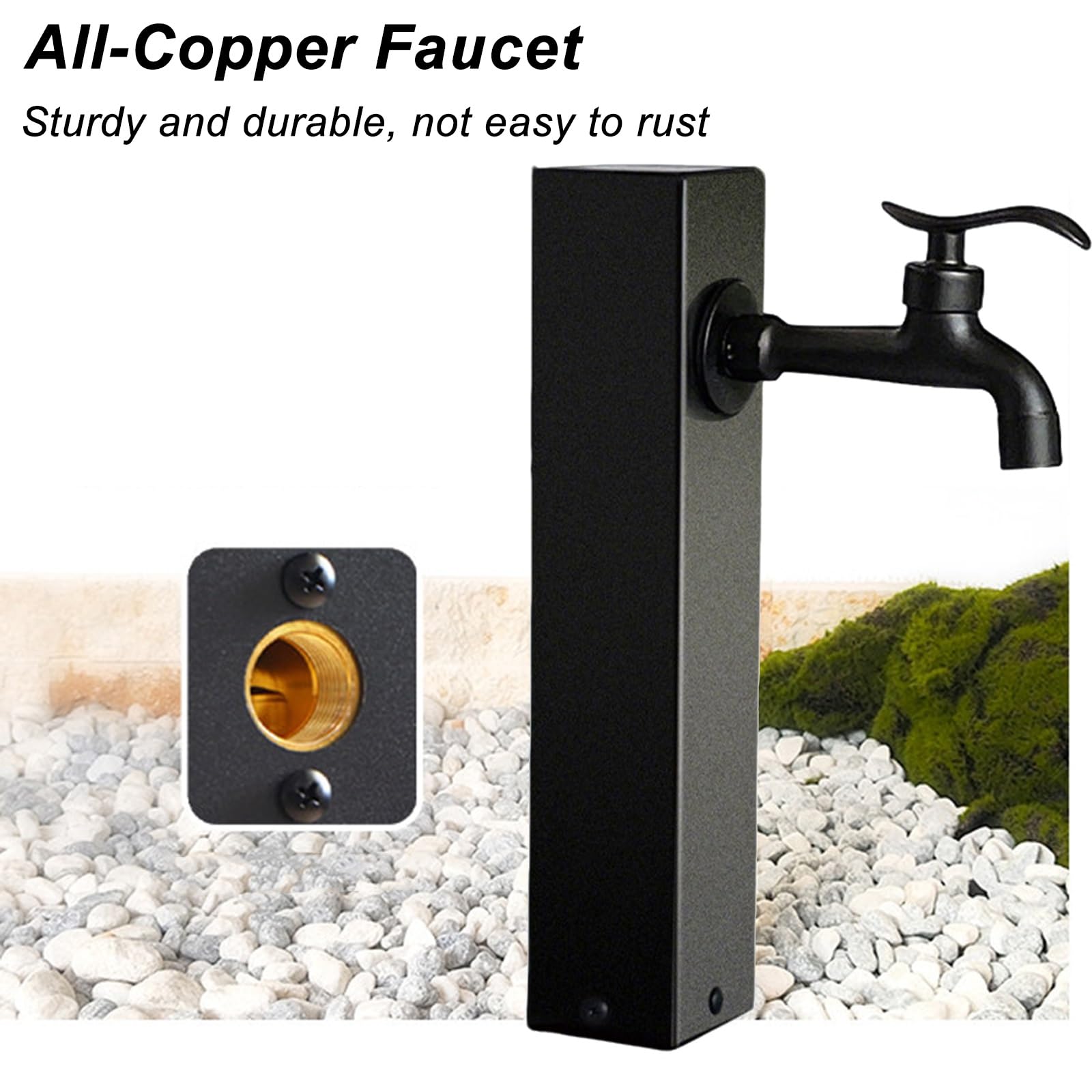 Columna de Agua Del Jardín con Grifo de Cobre, Columna de Agua Independiente para Jardín de Acero Inoxidable de 30 cm para Patio, Jardín y Terraza(2.5cm/1in)